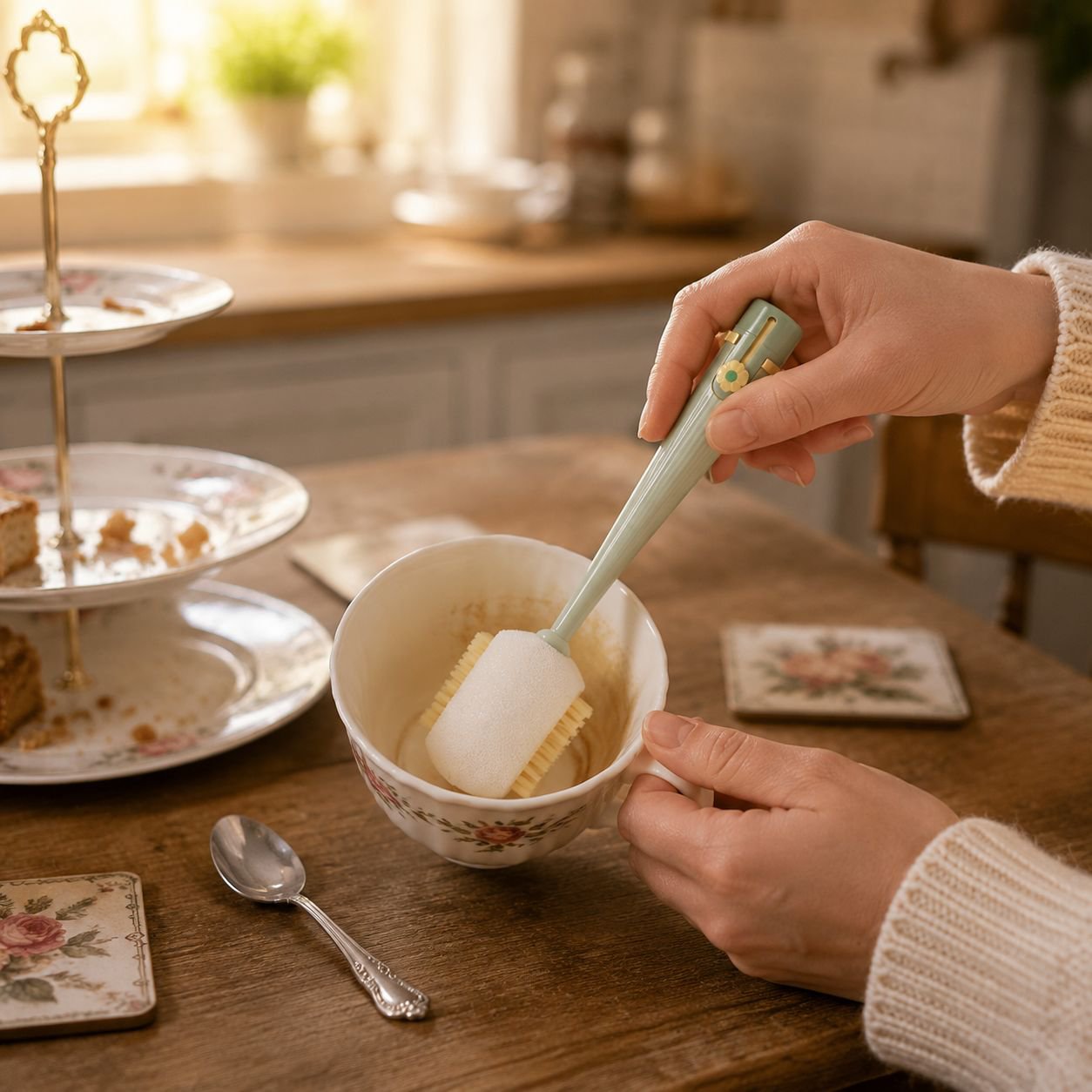Portable cup brush with ergonomic handle