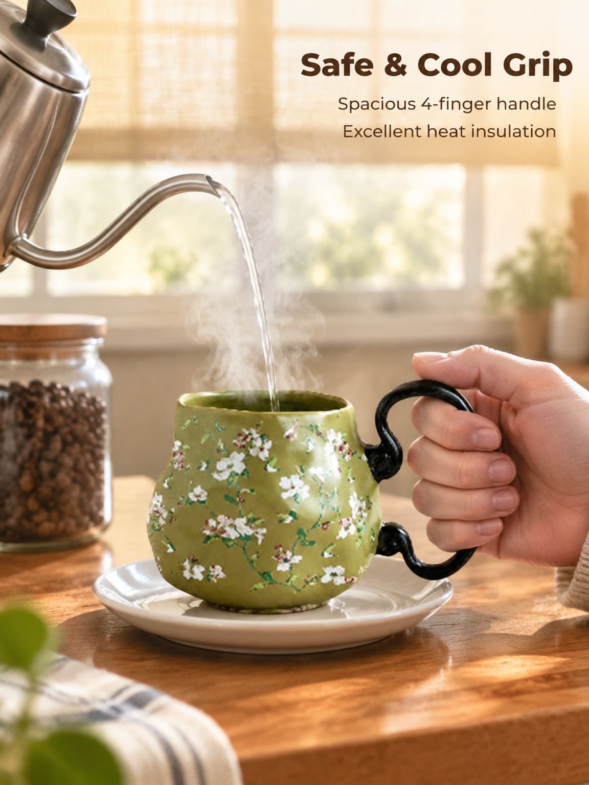 Elegant handle design of the handmade ceramic mug
