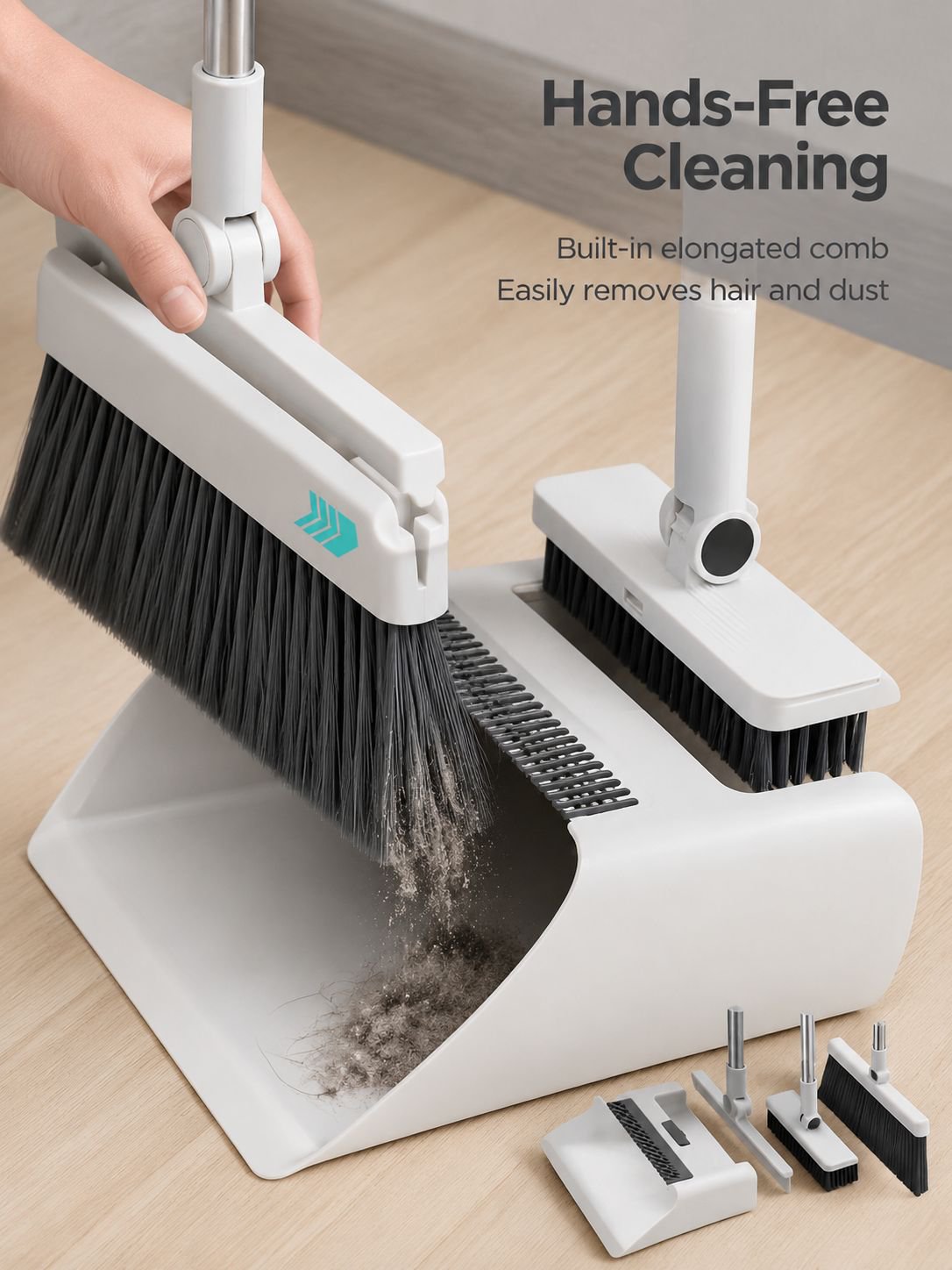 Foldable Large Thick Soft Bristle Broom and Dustpan 3-in-1 Storage Set