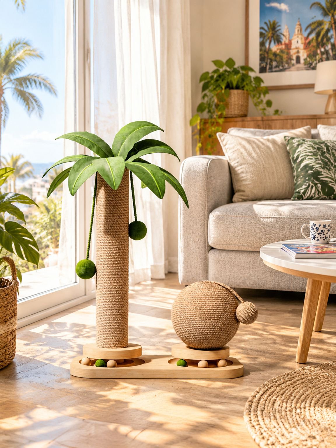 Árbol rascador para gatos con diseño de palmera