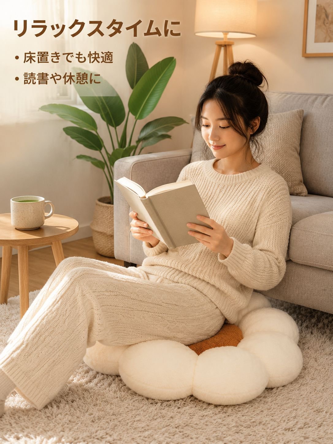 ひまわり柄の背もたれクッション