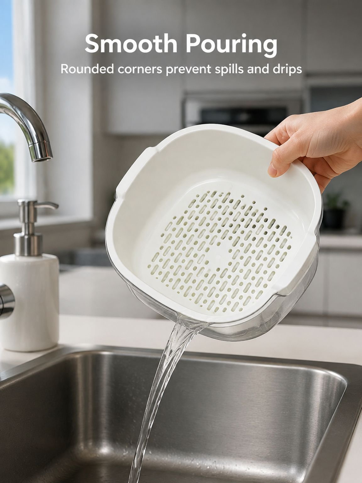 Modern kitchen colander draining lettuce