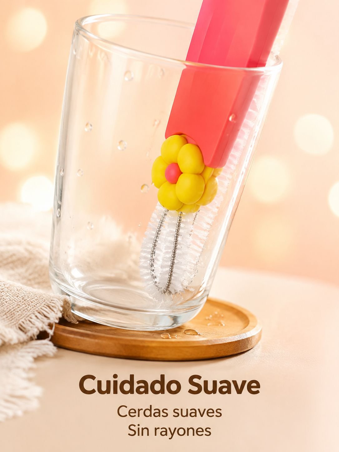 Cepillo limpiador multifuncional en forma de pétalo para tapas de vasos, ranuras y biberones