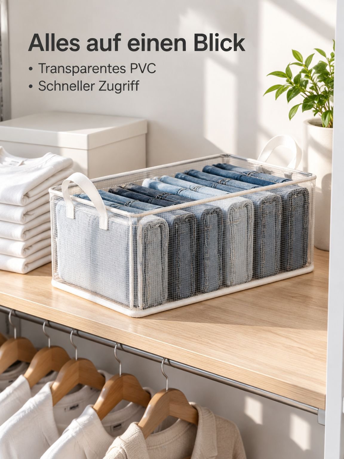 Haushalts-Transparenter PVC-Aufbewahrungskorb mit Metallrahmen, geeignet für Hosen im Kleiderschrank