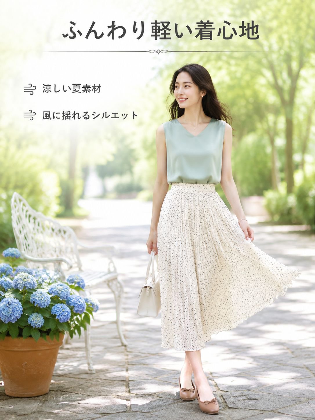 ナチュラル可愛い夏のドット柄ハイウエストスカート 新作 レディース