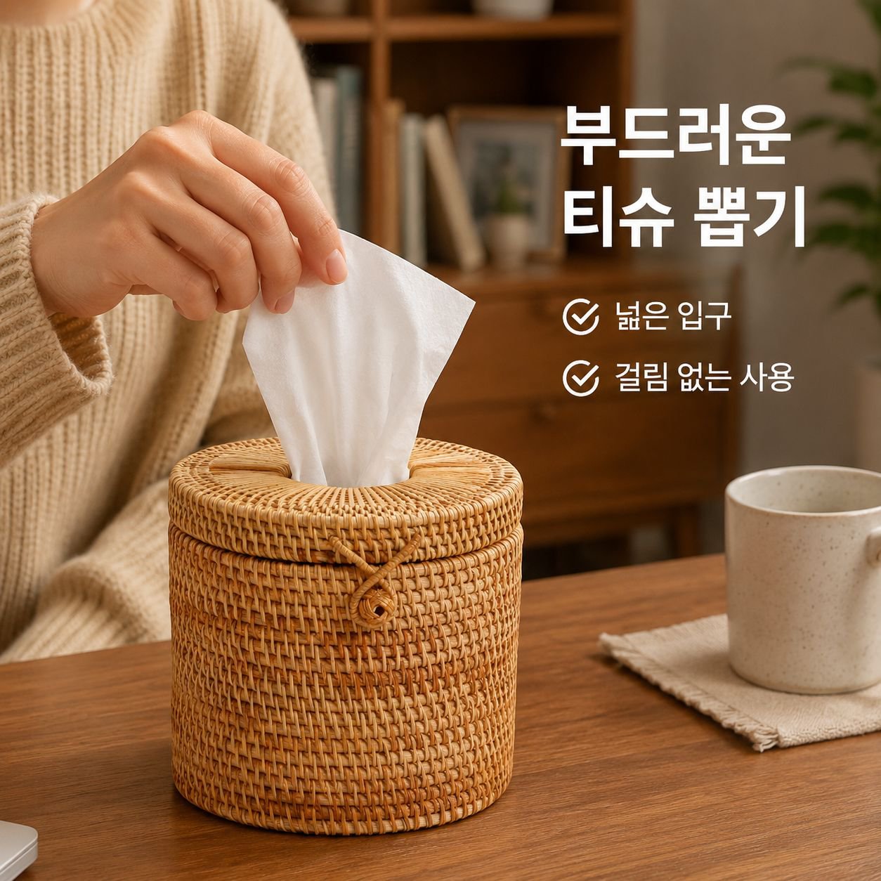 뚱크 라탄 휴지케이스 원형