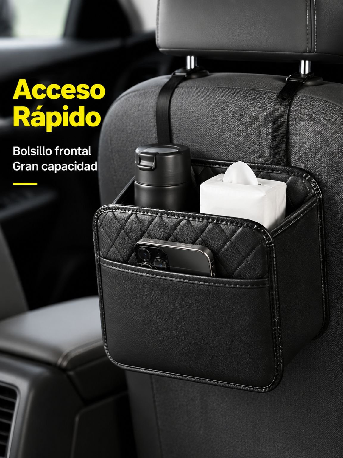 Organizador multifuncional para asiento trasero de coche