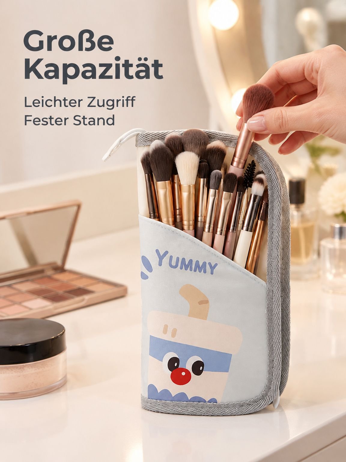Tragbare Cartoon Make-up-Pinseltasche, für Zuhause und Reisen, Aufbewahrungstasche für Badezimmer