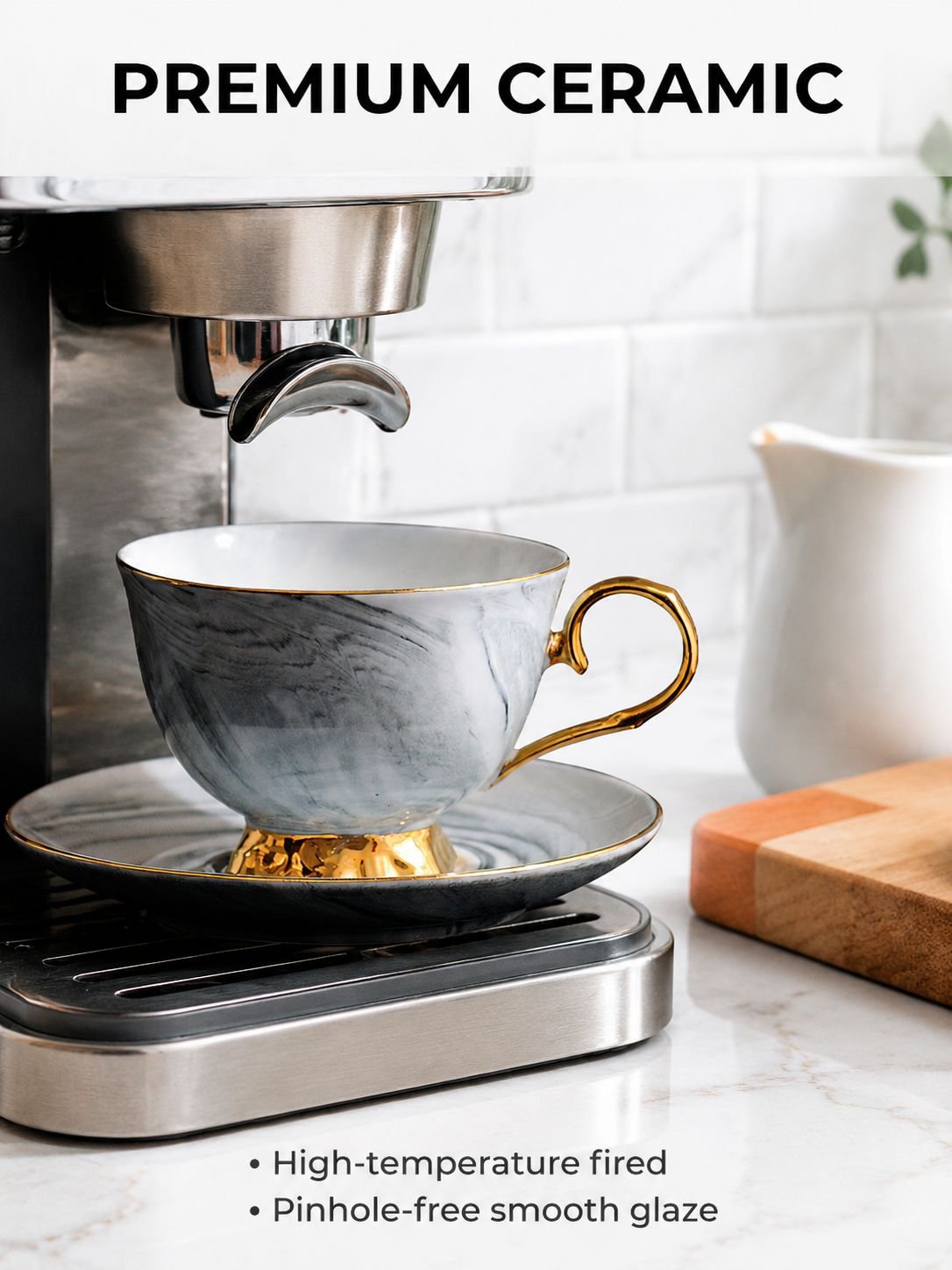 Luxury marble coffee mugs in modern kitchen