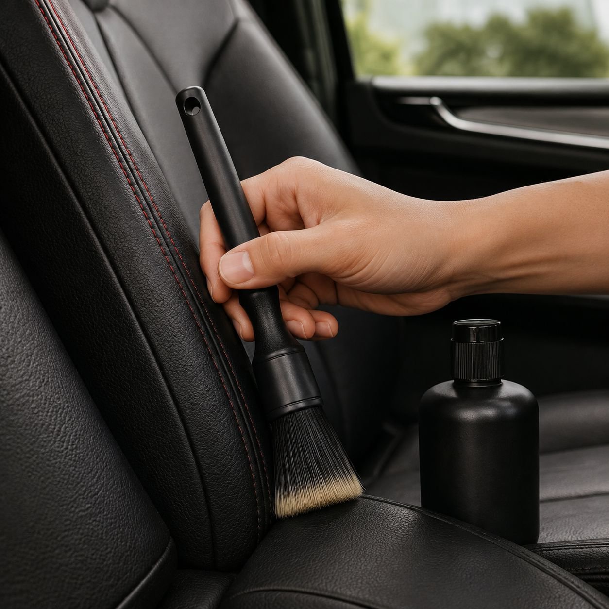 Close-up of ultra-soft bristles on car detail cleaning brush