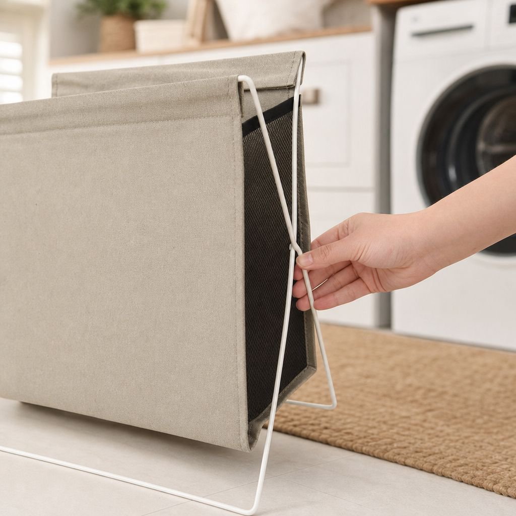 Easy-to-carry collapsible laundry basket with sturdy iron frame