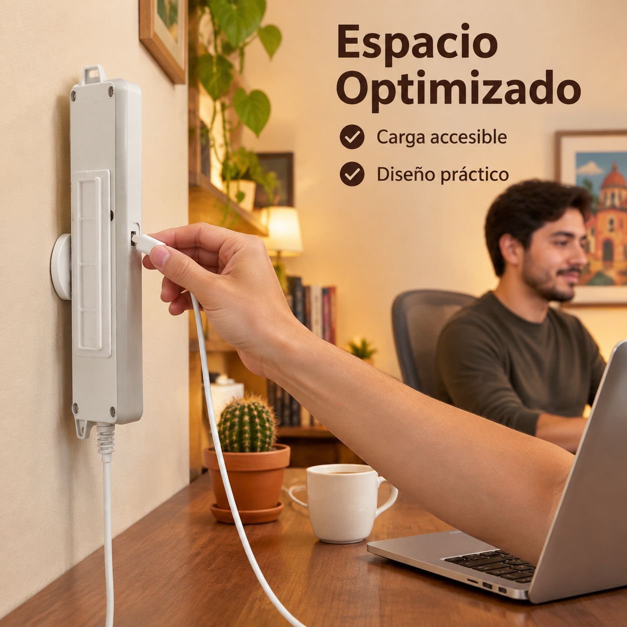 Soporte de Pared Giratorio para Regleta Multicontacto con Enrollador de Cable
