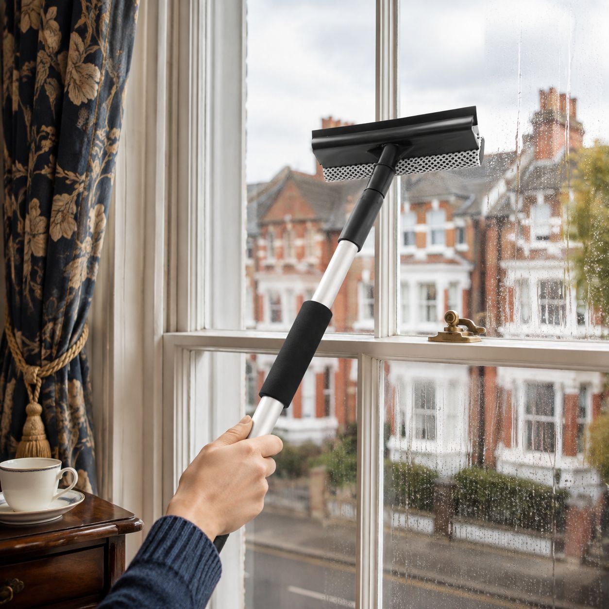 Cleaning mirrors with 2-in-1 squeegee