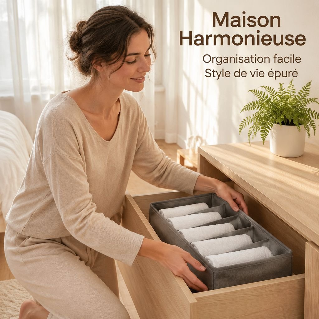 Boîte de rangement pliable et compartimentée pour chaussettes et sous-vêtements