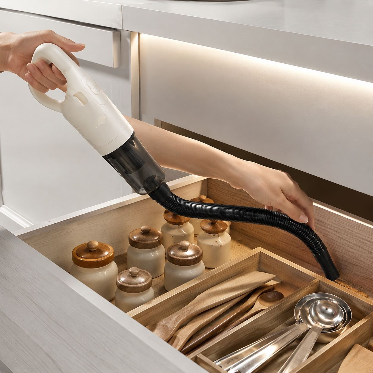 Vacuum cleaner accessories and attachments display