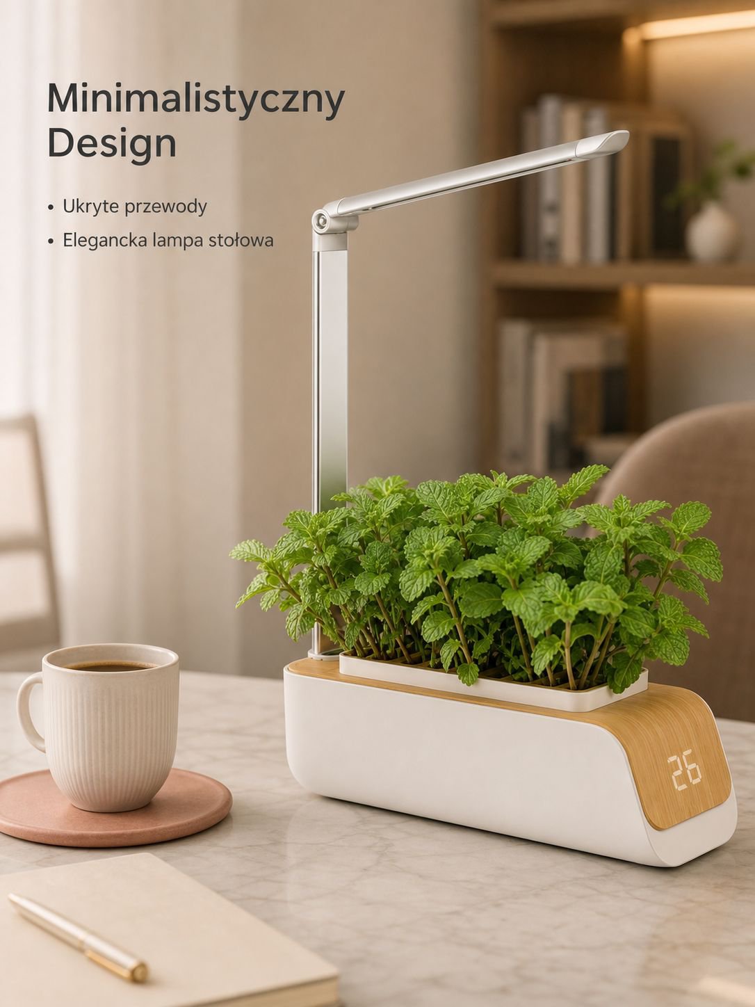 Rośliny rosnące pod lampą LED w zestawie domowym