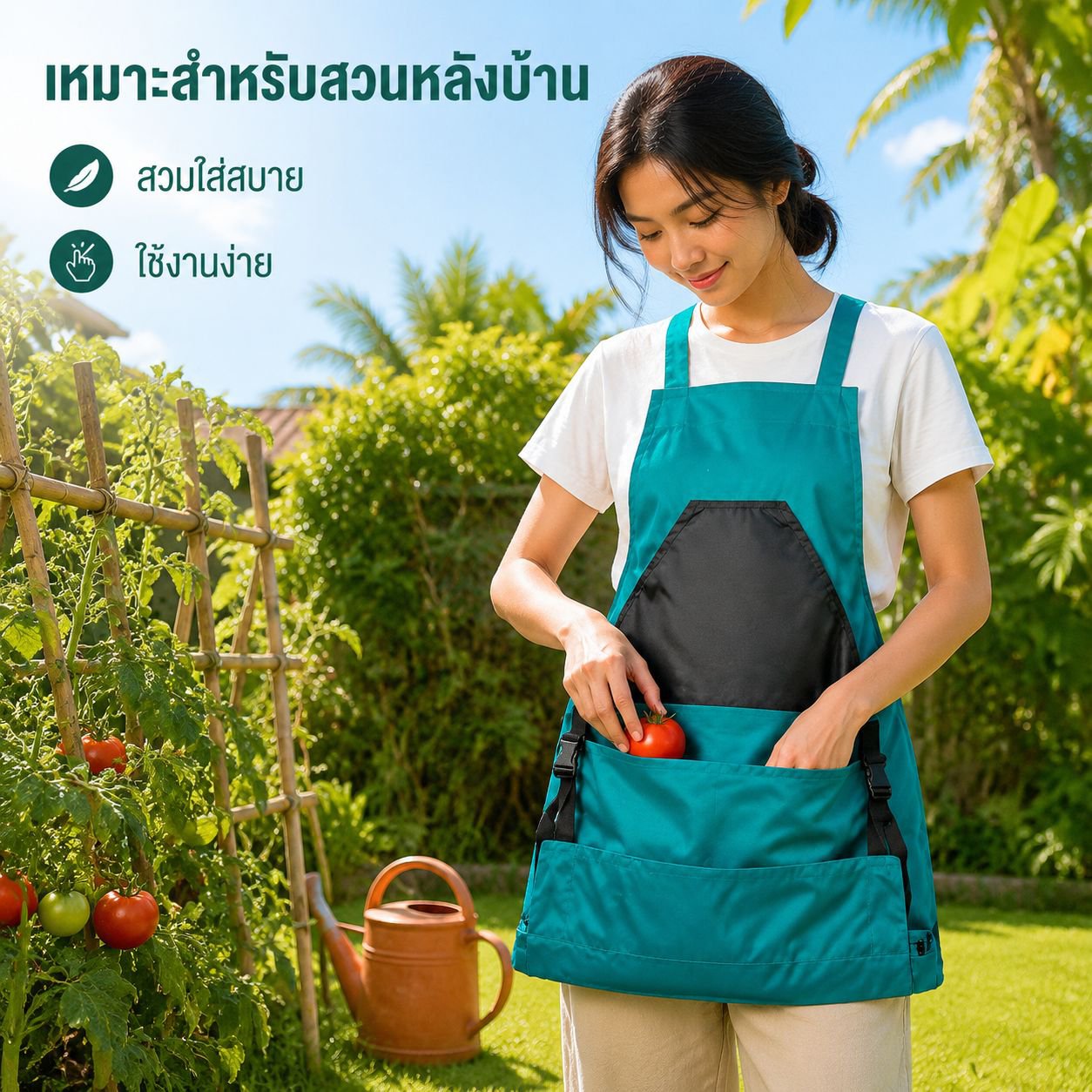 ผ้ากันเปื้อนสำหรับเก็บเกี่ยวผลผลิตในสวน มีกระเป๋าขนาดใหญ่ ผ้ากันเปื้อนทำสวน