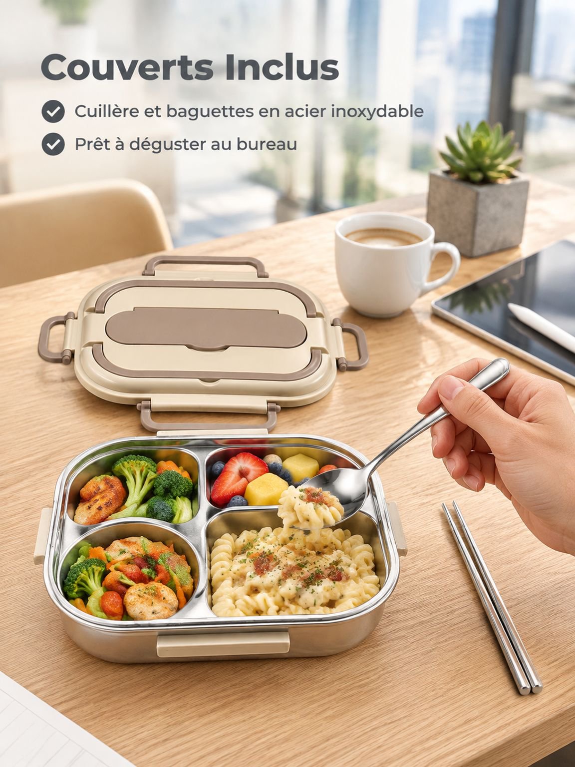 Lunch box familiale en inox au format compact et portable