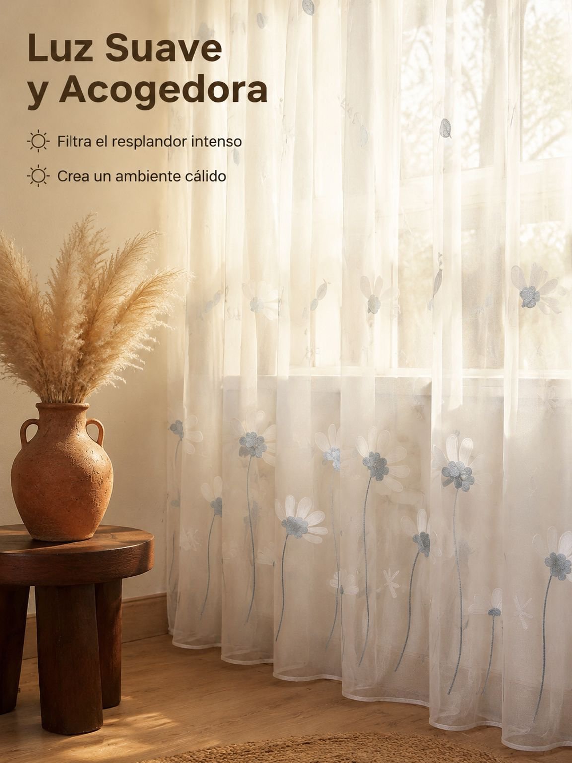 Cortinas de gasa minimalistas con diseño de margaritas para salón y dormitorio