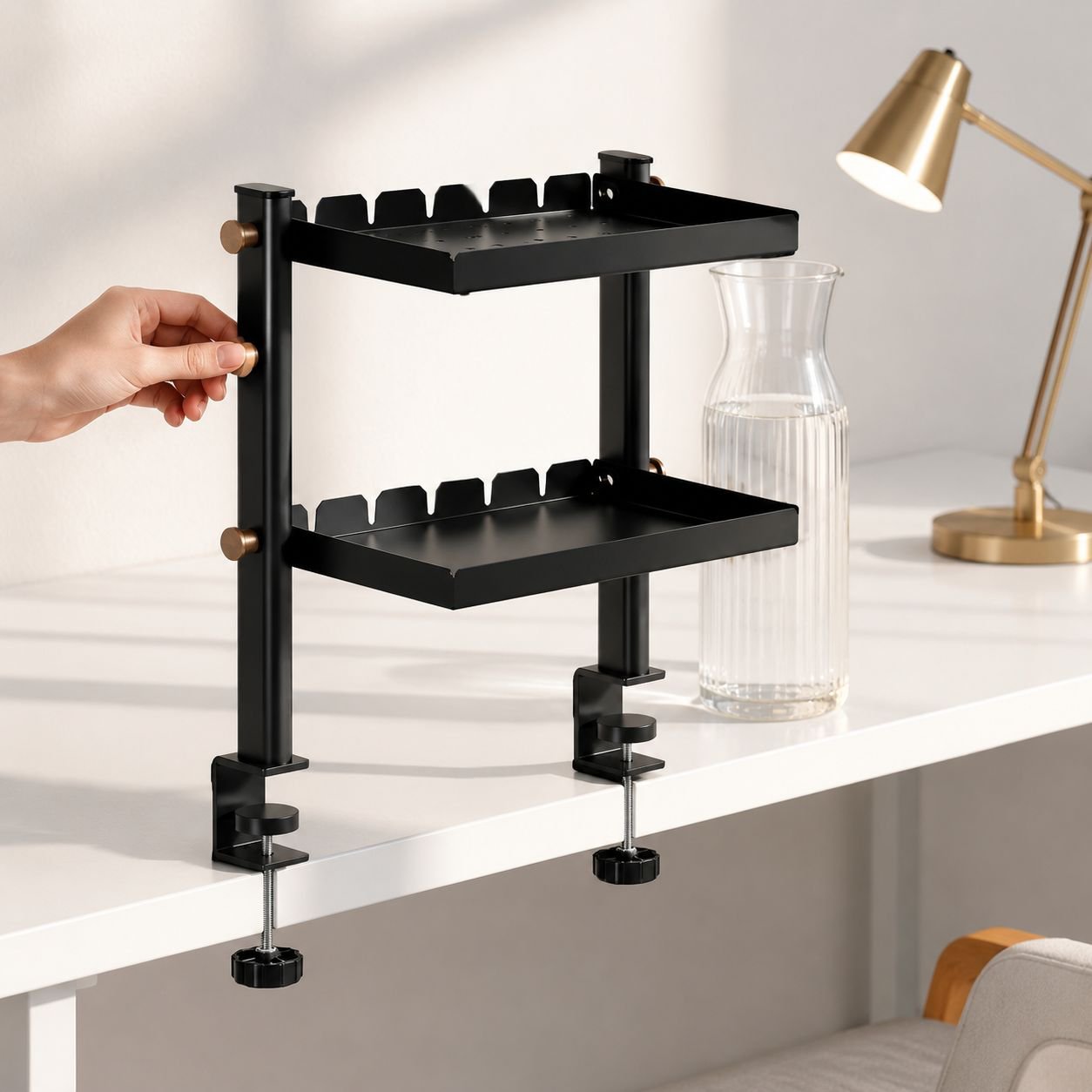 JMY No-Drill Desktop Double-Layer Storage Rack, Foldable Tray, Pegboard
