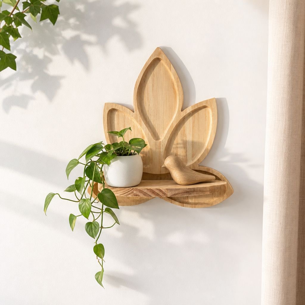 Solid Wood Lotus Wall Mounted Storage Rack