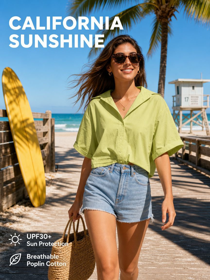 Summer Dopamine Style Green Short-Sleeved Shirt for Women, Sweet and Youthful Design