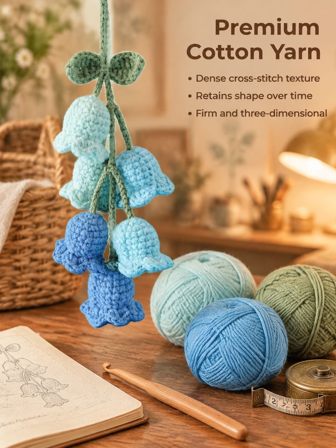 Knitted lily of the valley flower ornament for car interior