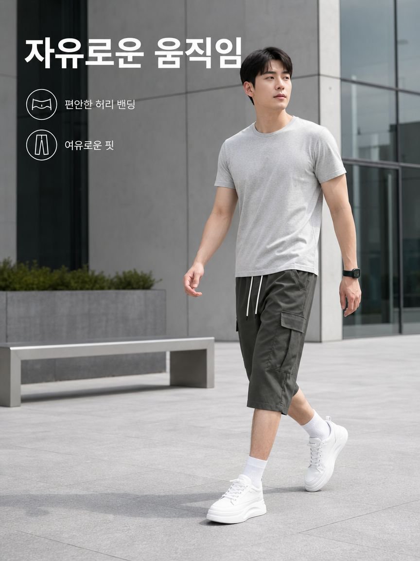 남성용 느긋한 스타일 7부 반바지