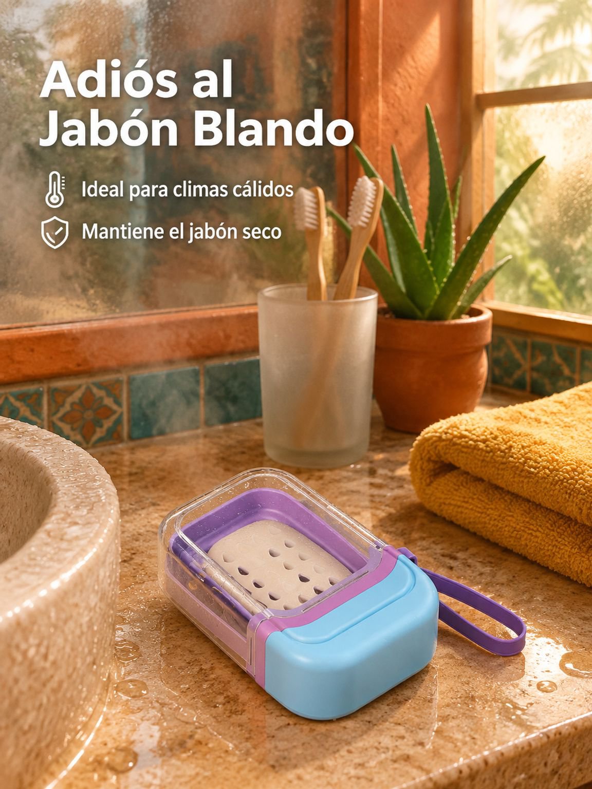 Caja de almacenamiento de jabón portátil con drenaje y sello hermético