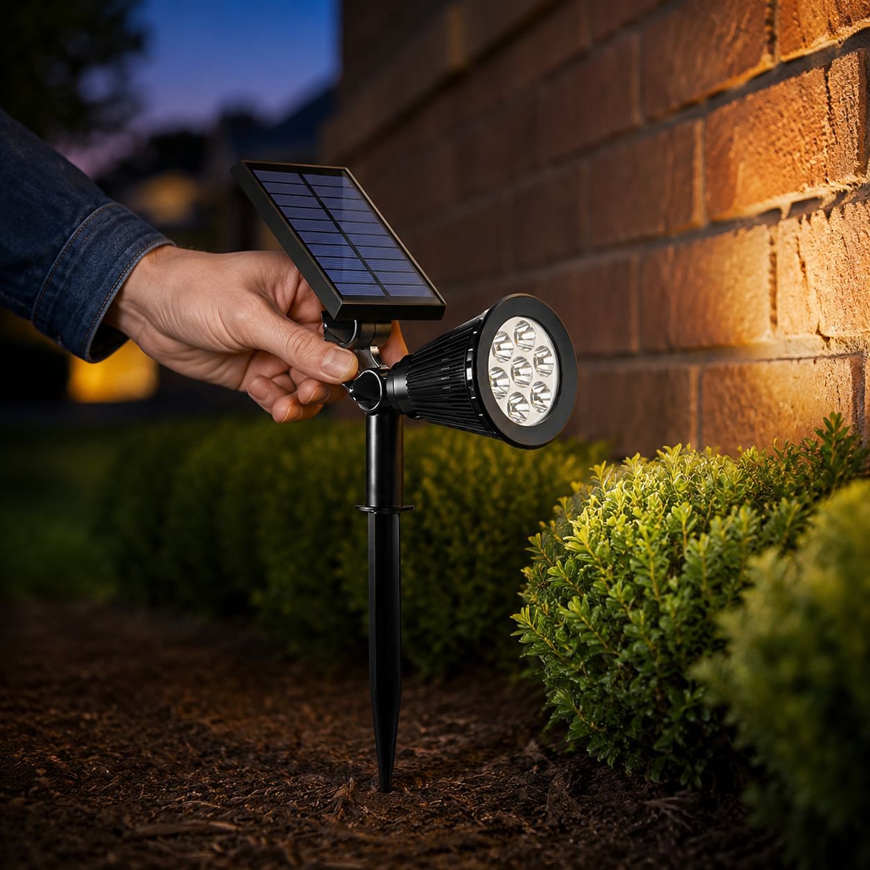 Eco-friendly solar powered spotlight for lawn and outdoor spaces