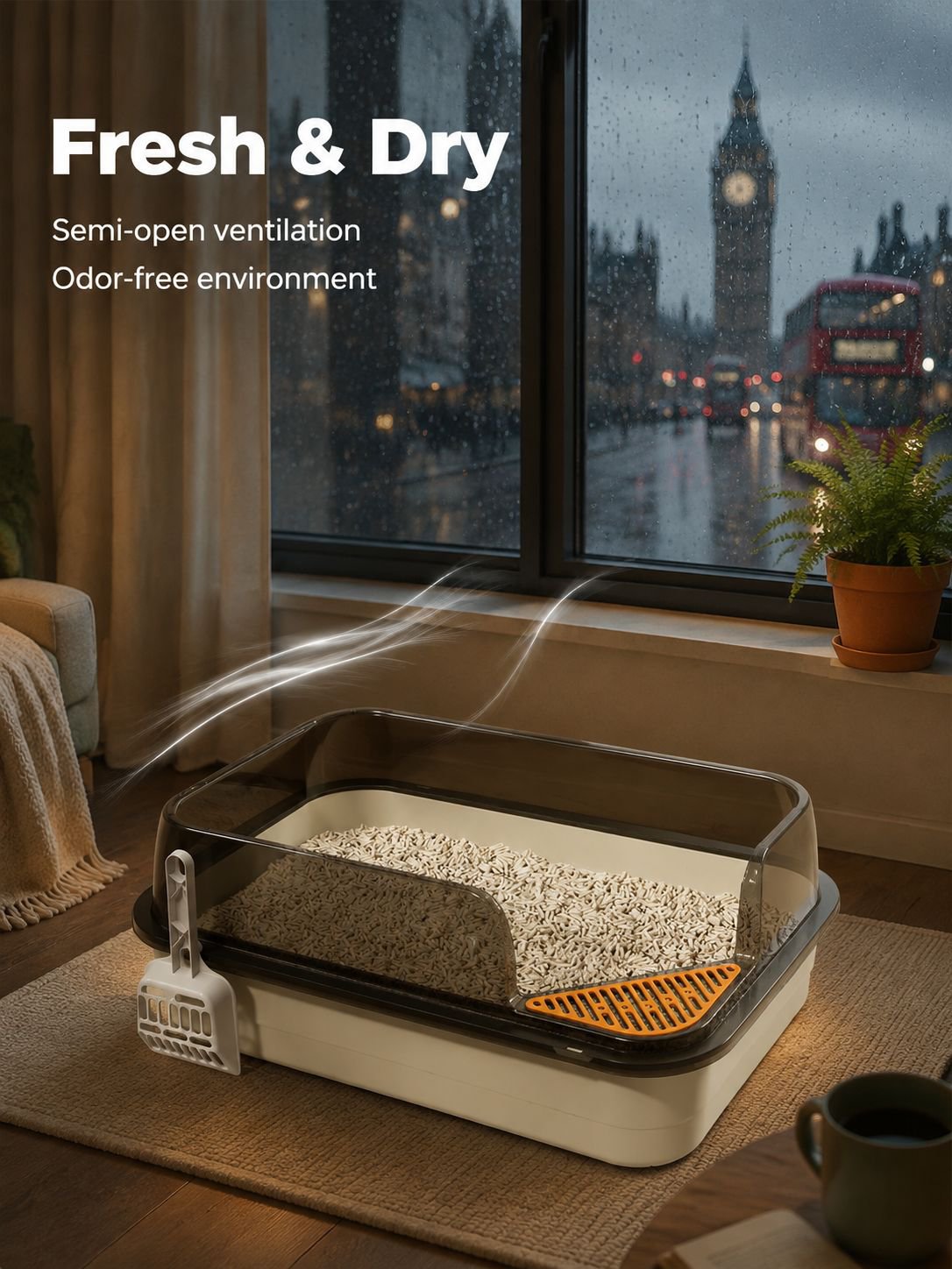 Extra Large Semi-Enclosed Splash-Proof Cat Sand Box