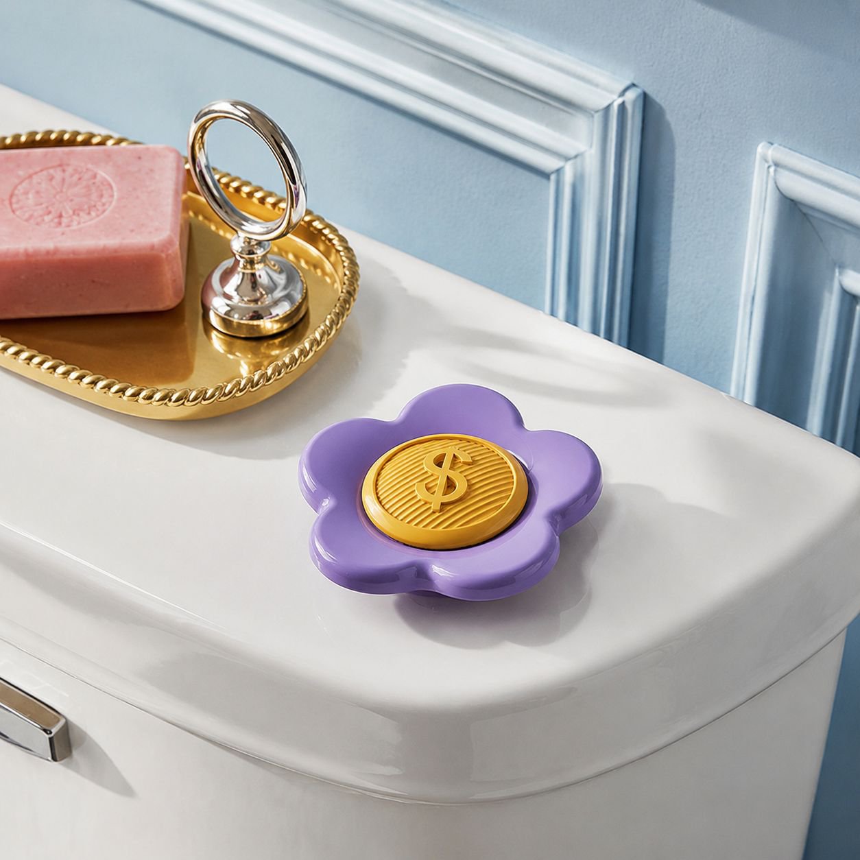 Touchless flush button for improved bathroom hygiene