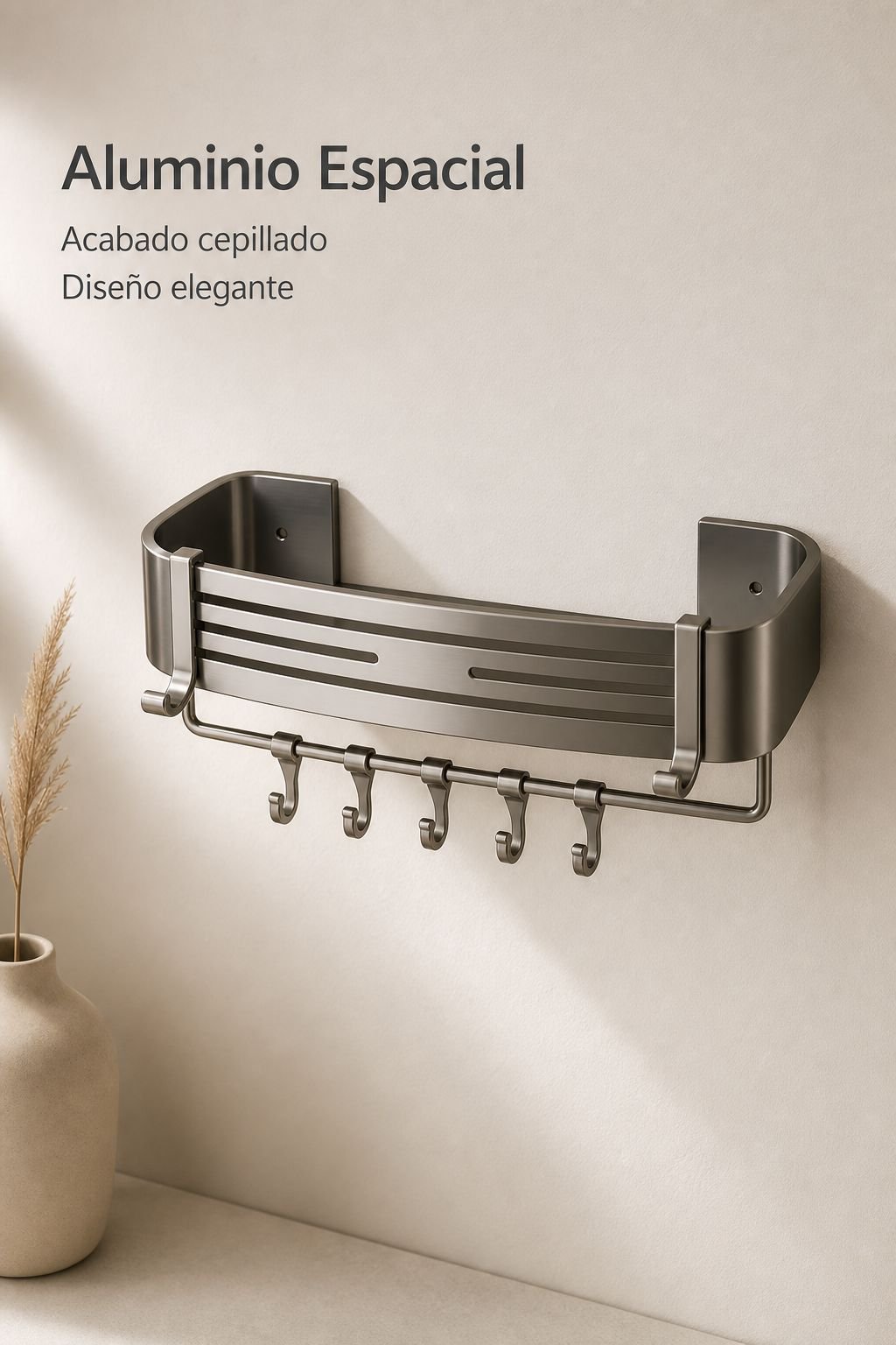 Estante de baño rectangular de instalación sin perforación