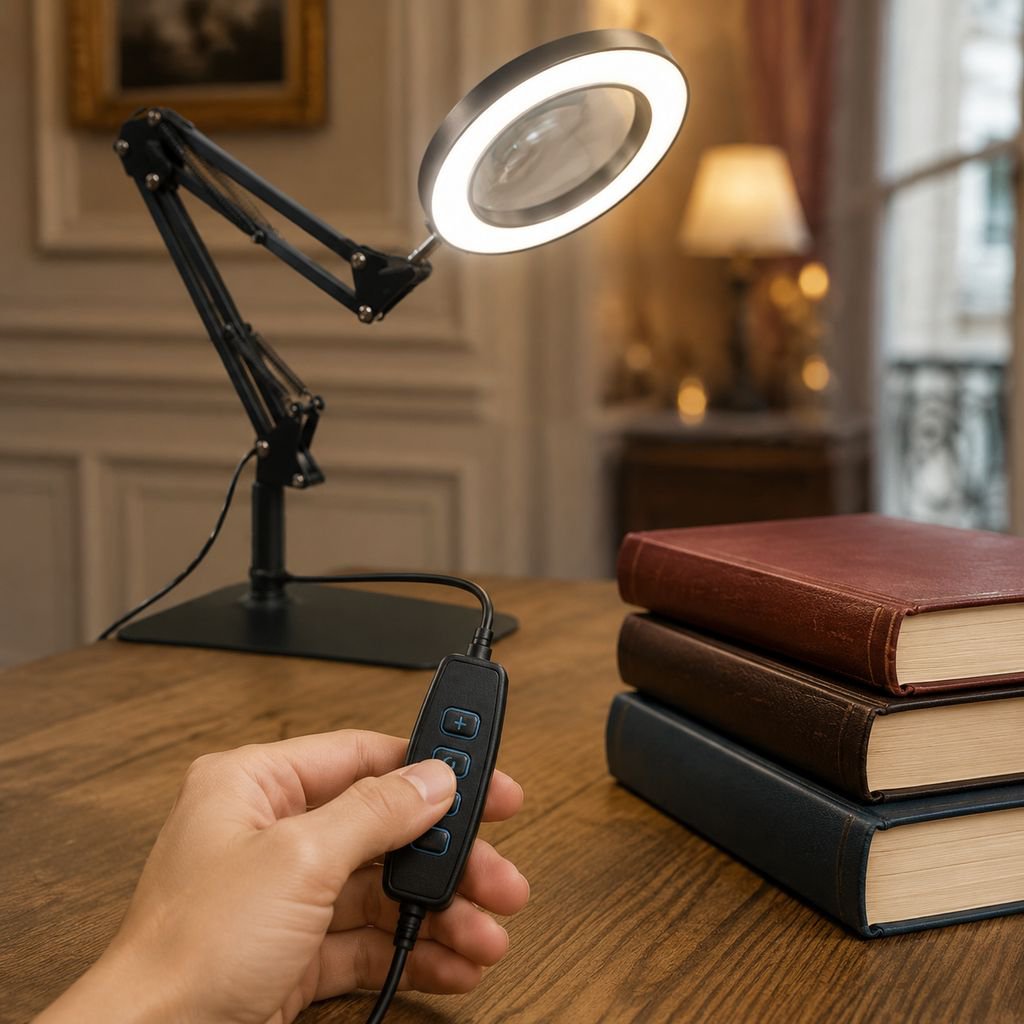 Loupe intégrée à la lampe de bureau JMY