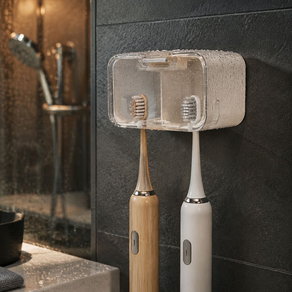 Wall-mounted Toothbrush Storage Box with Dustproof Lid