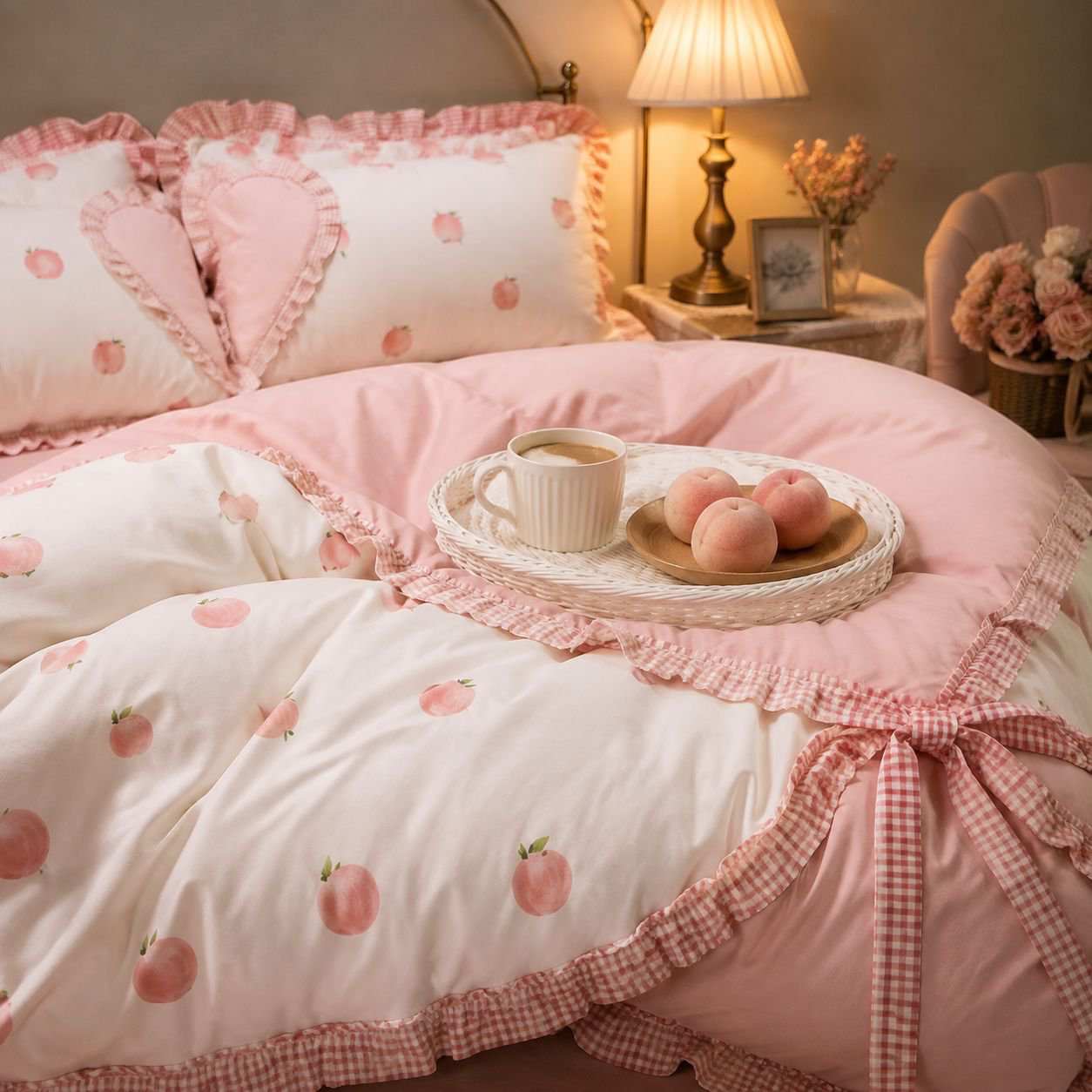 All-Season Princess Double Bed 4-Piece Set with Girly Lace Details