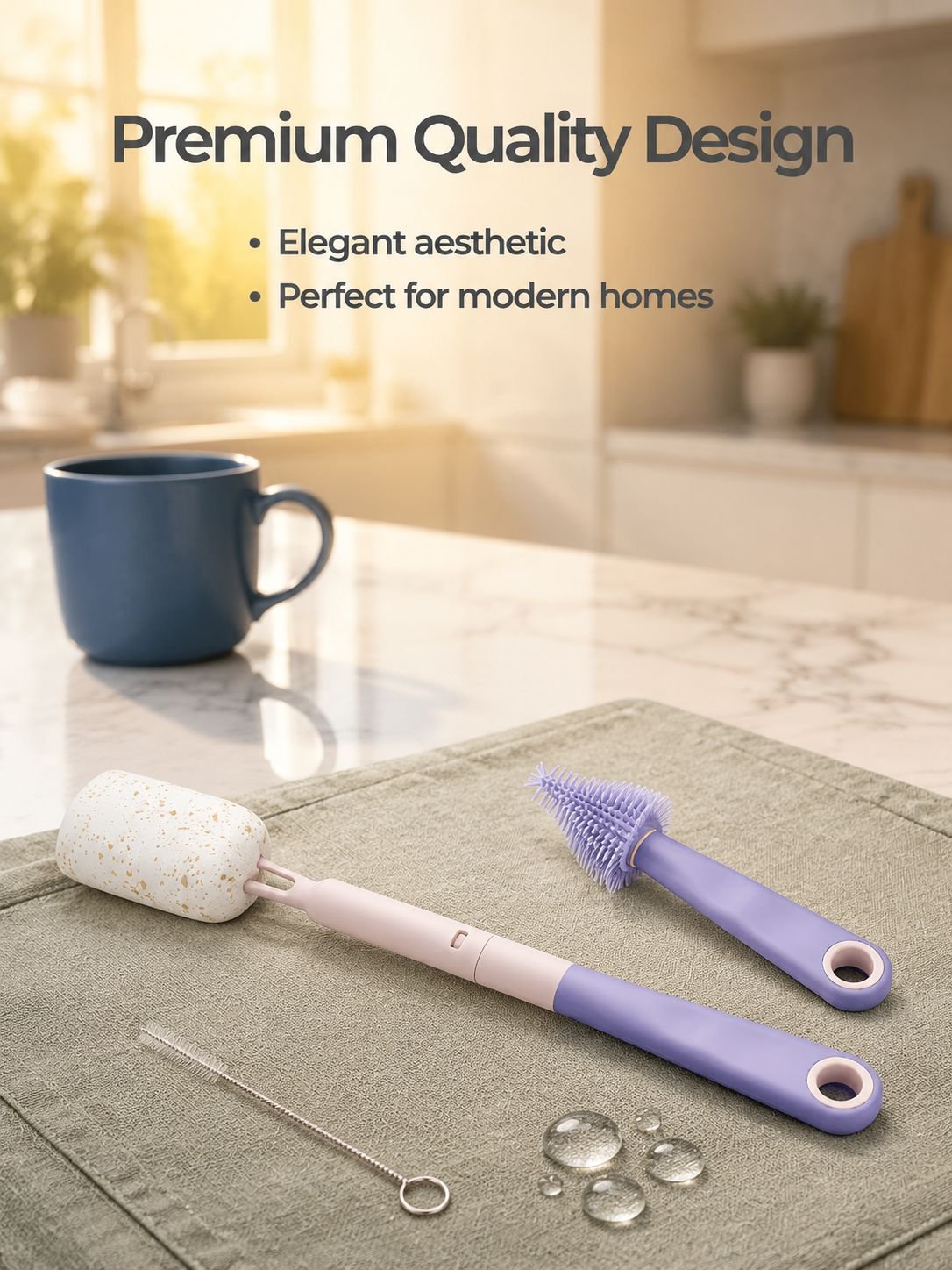Travel baby bottle brush set with pulp cotton and silicone nipple brush