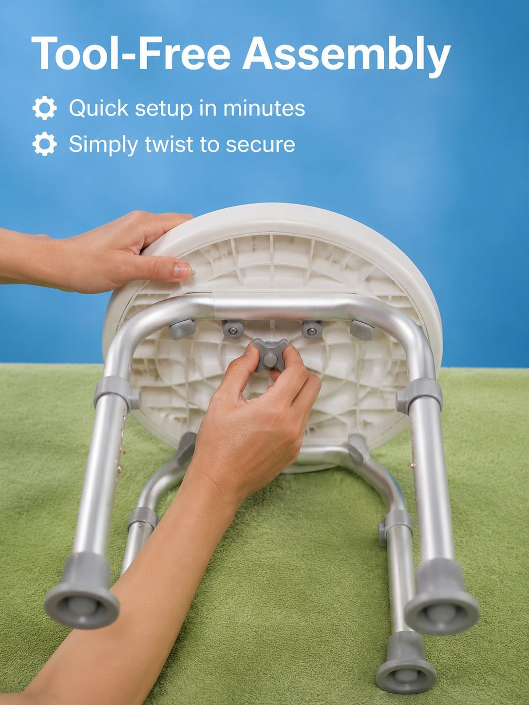 Close-up of non-slip feet on shower stool