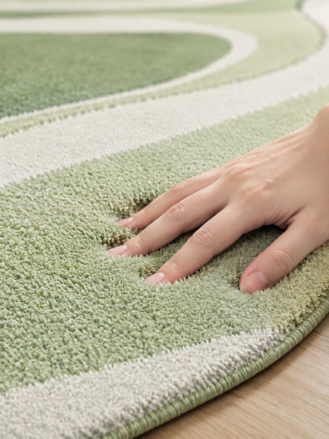 Detalle de textura suave de alfombra color crema antideslizante