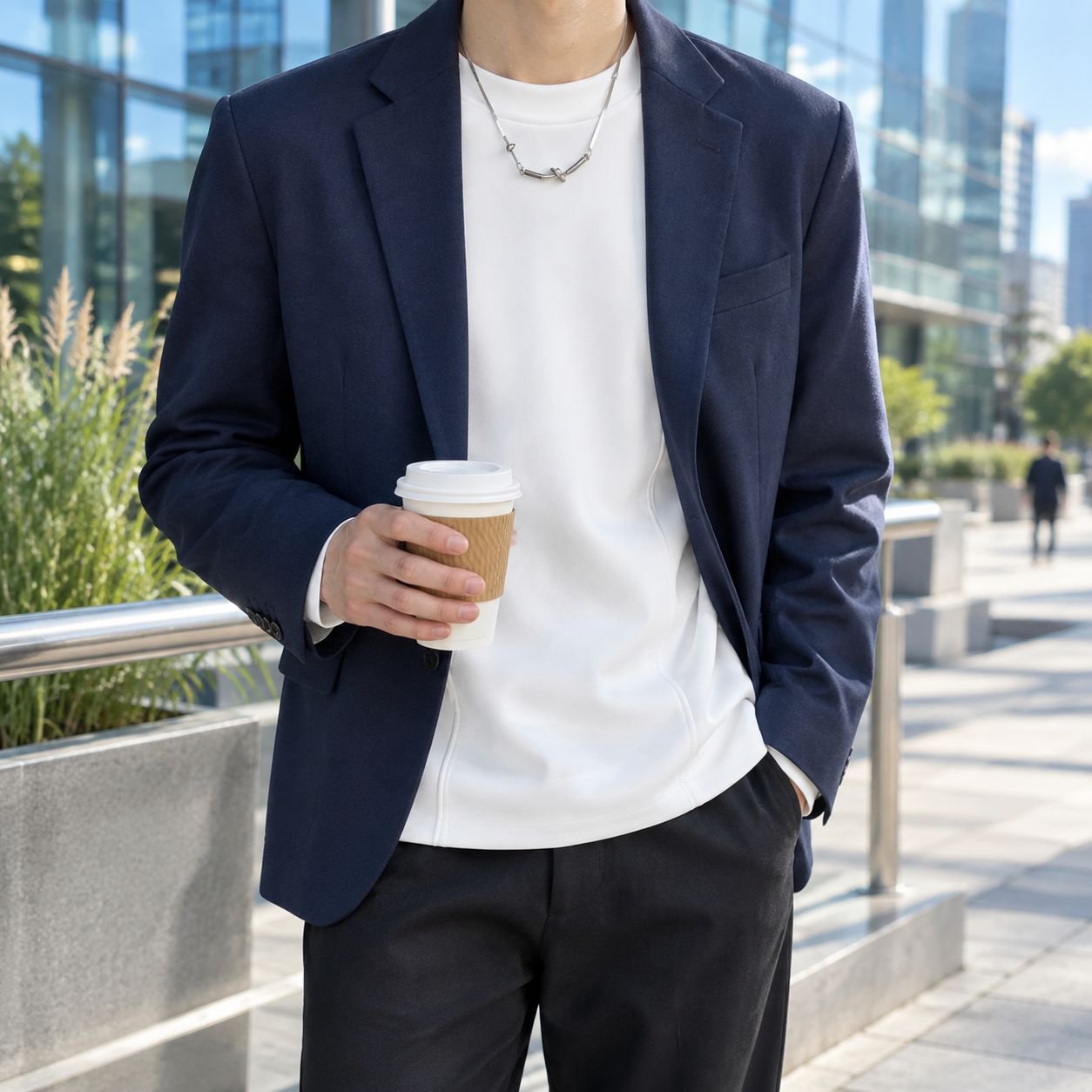 Autumn Men's Basic Heavyweight White Deconstructed Long-Sleeve T-Shirt Inner Layer