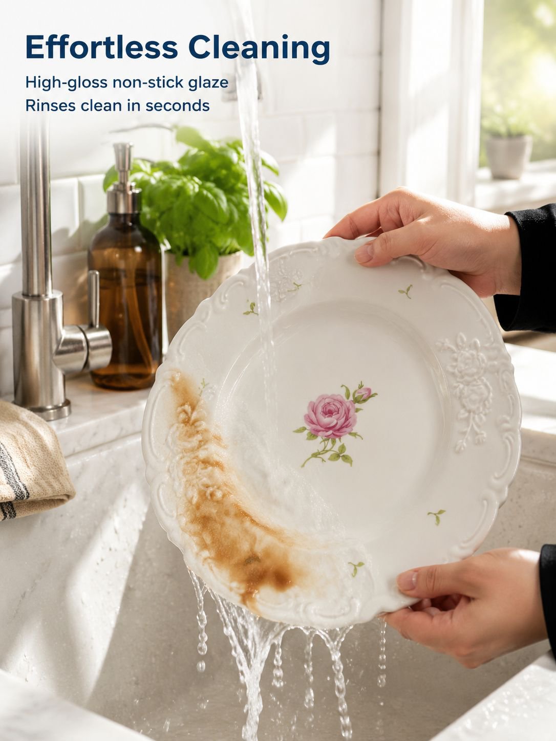 French Vintage Style Relief Rose Ceramic Plate