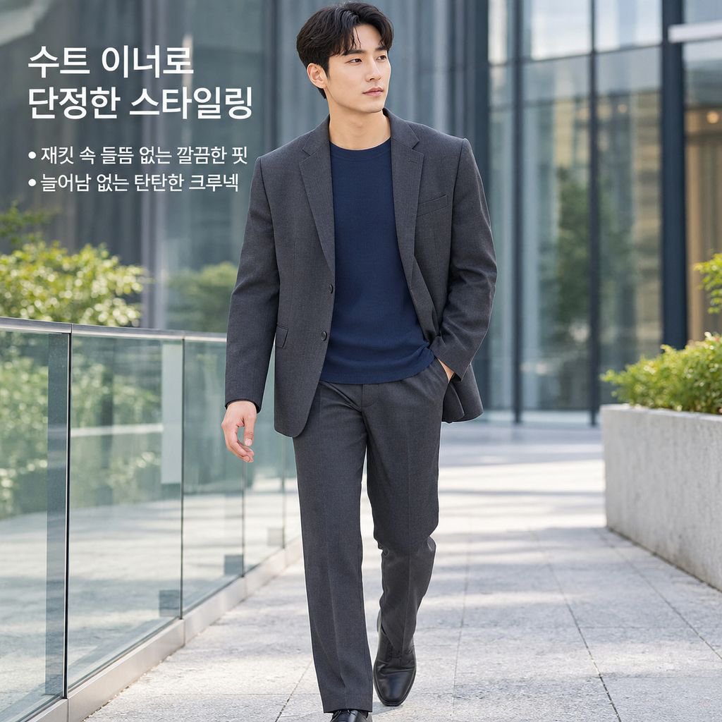 남성 가을 겨울 코튼 워셔블 라운드넥 긴팔 니트 티셔츠 양면 이너웨어