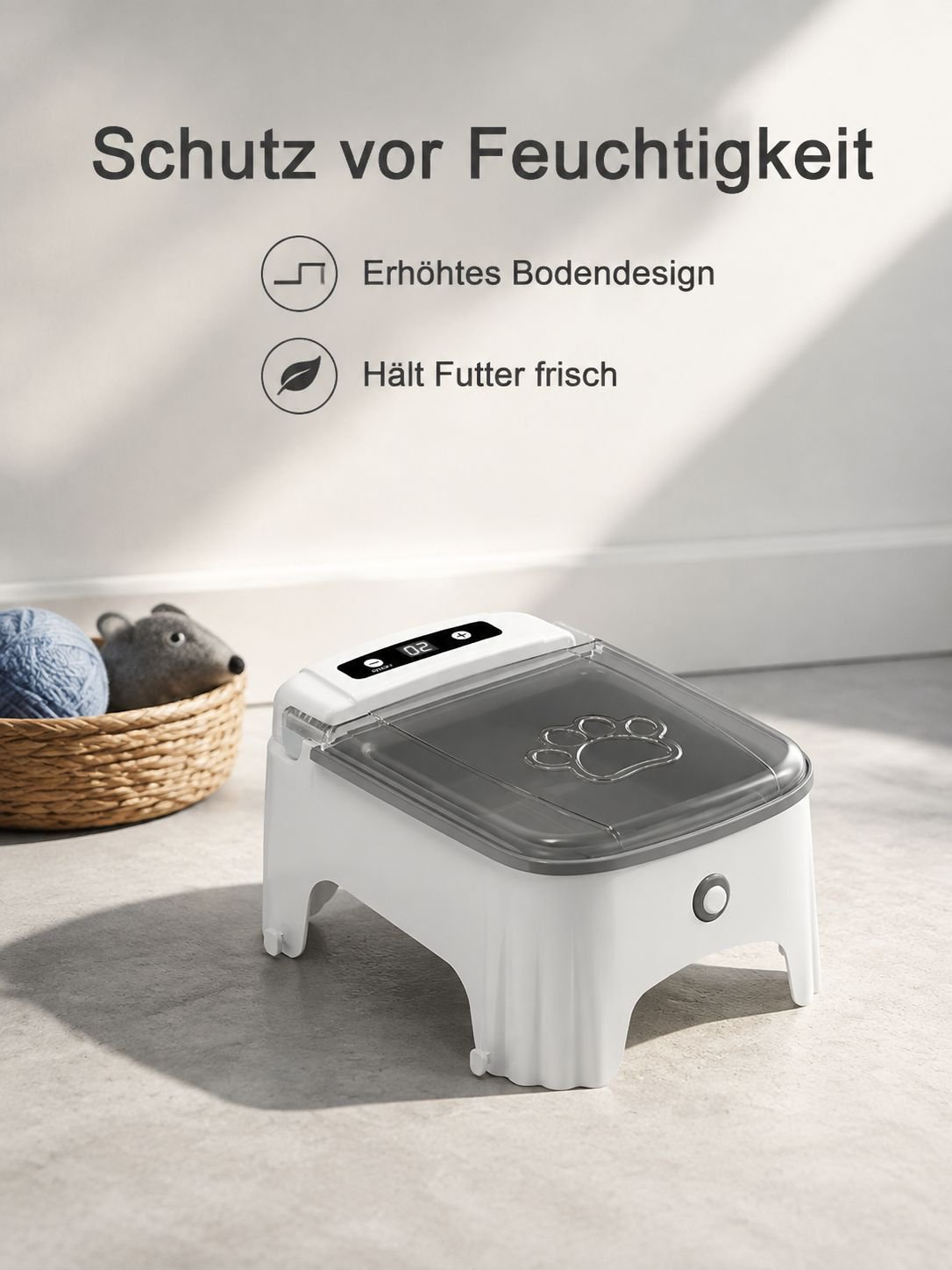 Intelligenter Haustier-Sensor-Futterautomat, feuchtigkeitsbeständig, offenes Design.