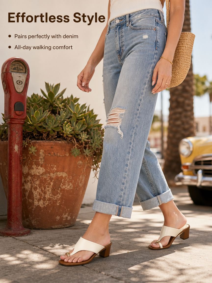 Summer New Retro Chunky Heel Flip-flops, Square Toe Fashion Women's Shoes