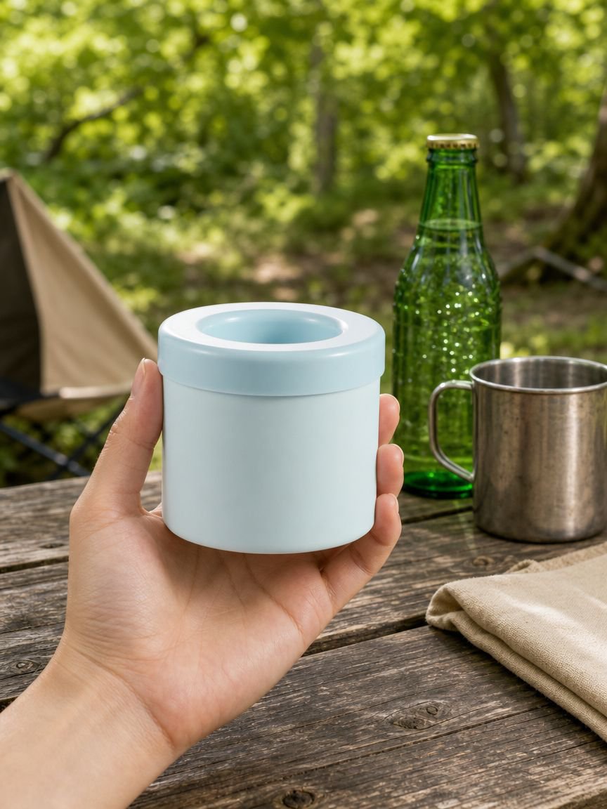 Close-up of cylinder ice cubes from tray