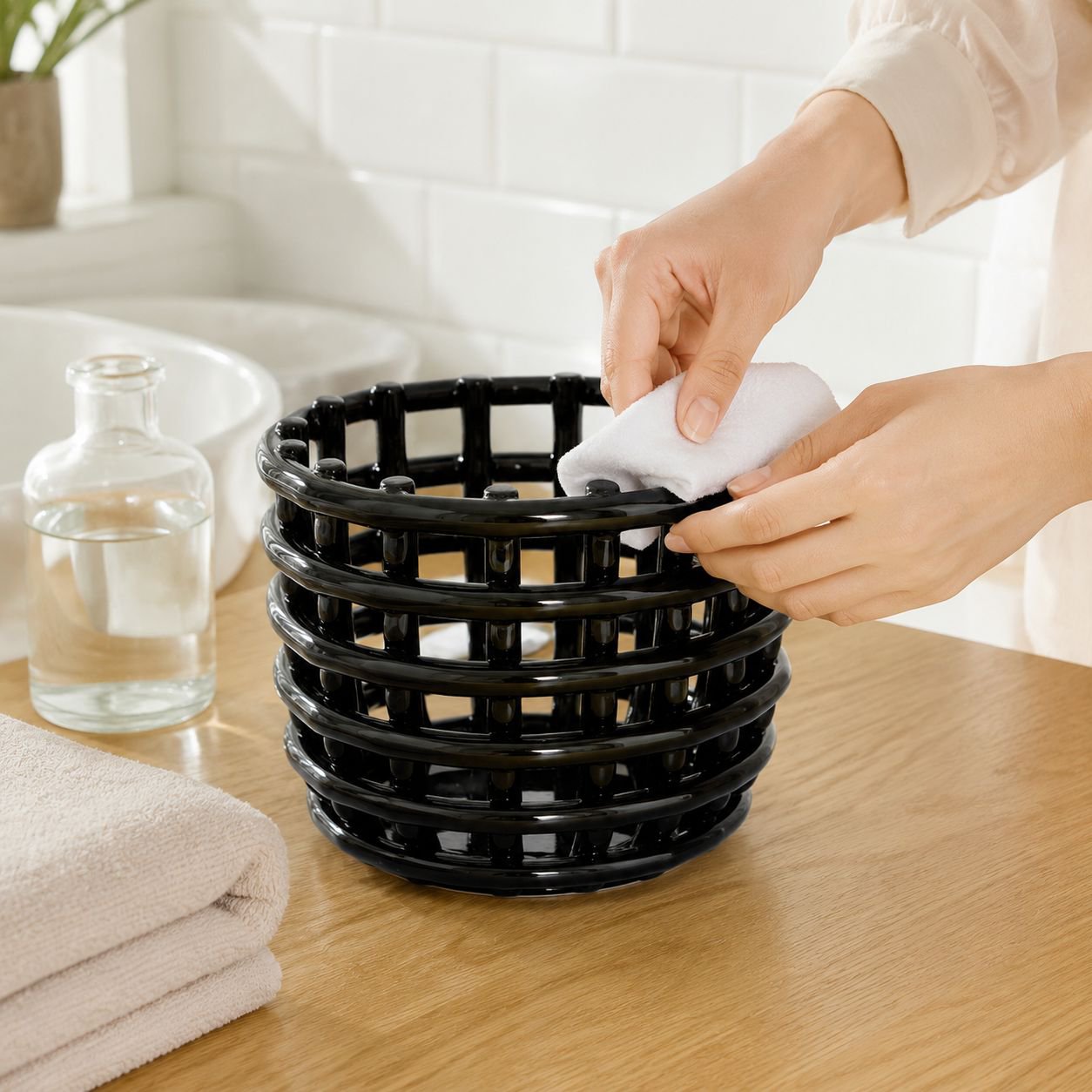 Stylish planter vase made from ceramic basket