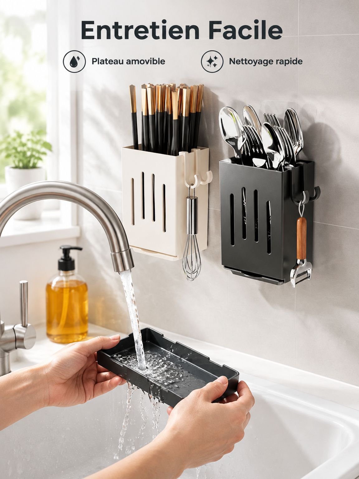 Porte-ustensiles mural compact et peu encombrant