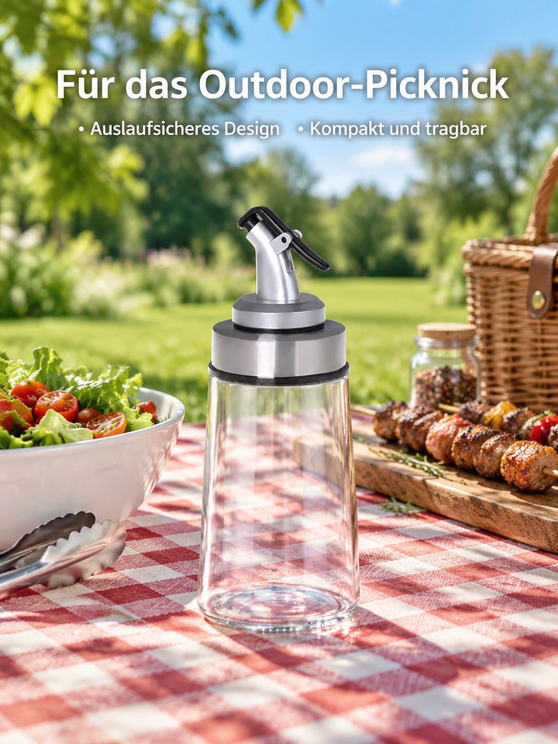 Multifunktionale Glasölflasche, Küchenbehälter für Sojasauce und Essig, Outdoor Ölbehälter