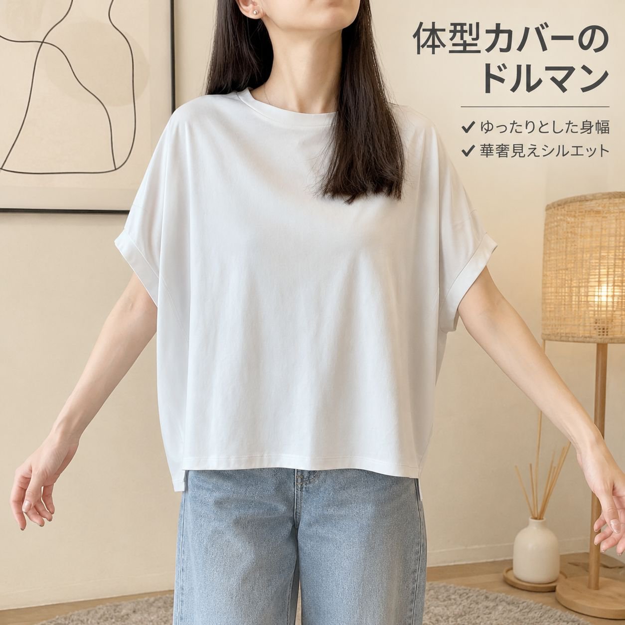 ゆるっとペーパードール体型カバーTシャツ レディース 日本風シルクモダール半袖