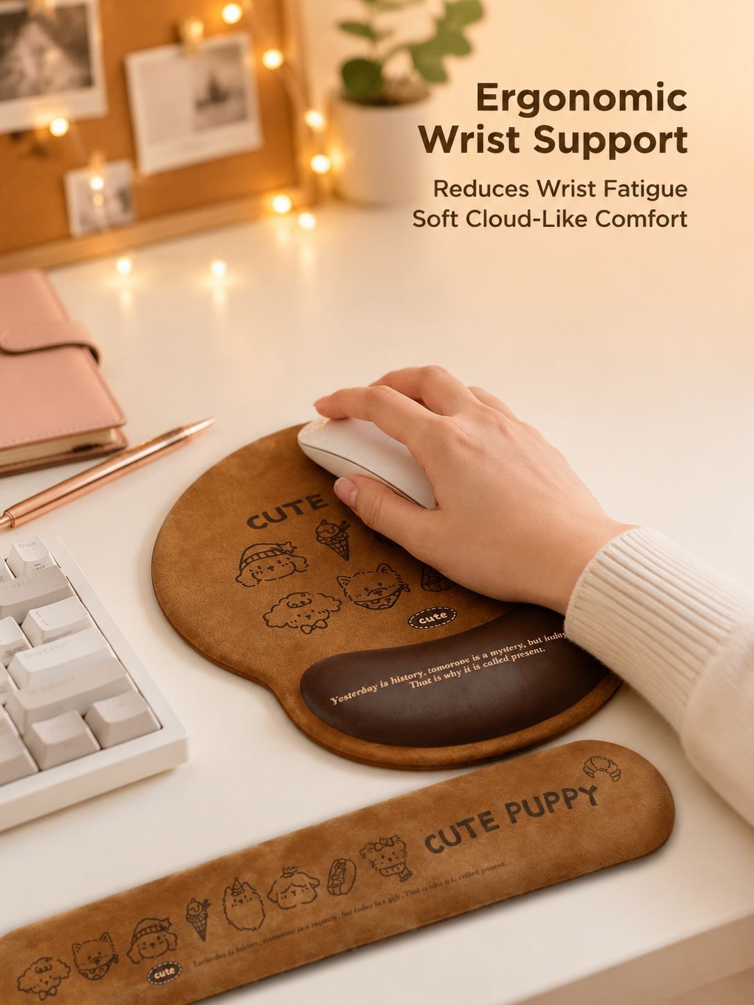 Cartoon Cute Dog Wrist Rest Mouse Pad Desk Mat, Girls Office Keyboard Mat